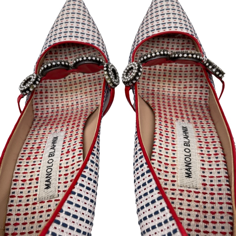 Manolo Blahnik Tweed Embellished Mary Jane Heels - Picture 5 of 8